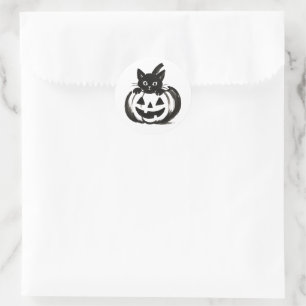 Sticker Rond Coup d'oeil sur la citrouille – Design de chat noi