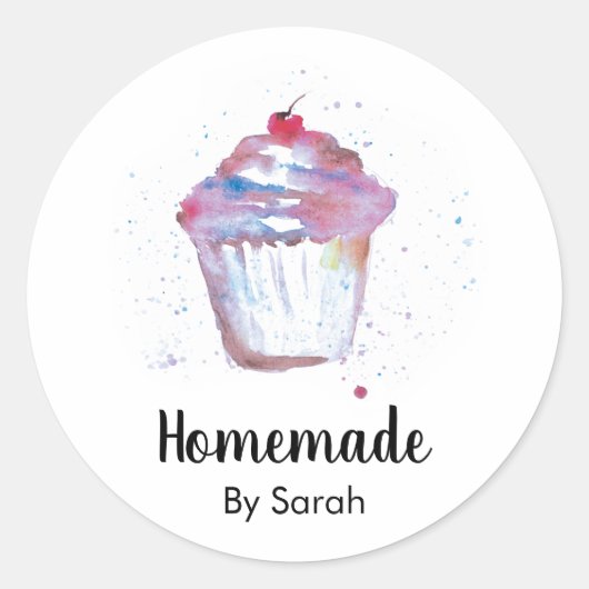 Sticker Rond Coupe d'aquarelle personnalisée Cupcake fait maiso (Devant)