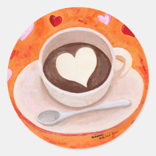 Sticker Rond Coupe de café avec coeur