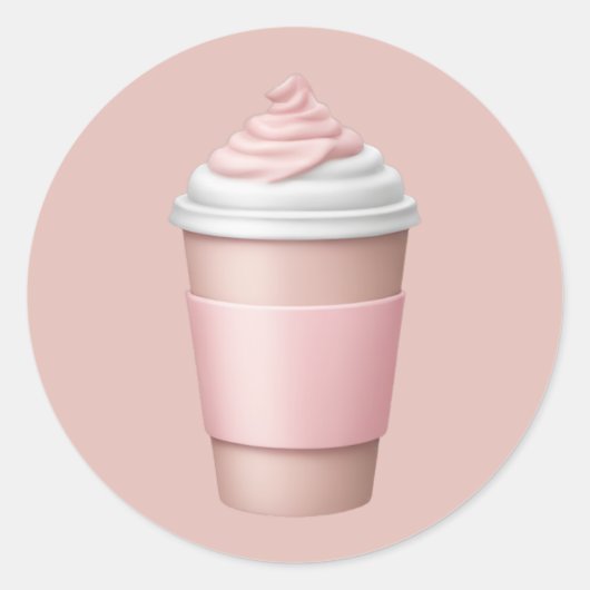 Sticker Rond Coupe de café rose avec Emoji de crème humide (Devant)