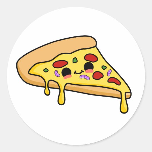 Sticker Rond Coupe de pizza Cute Kawaii (Devant)