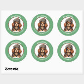 Sticker Rond Coupe d'Espagne Cavalier King Charles en Casquette (Feuille)