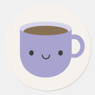Sticker Rond Coupe Kawaii de thé ou de café