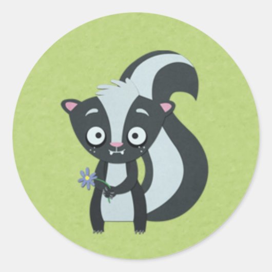 Sticker Rond Coupe mignonne avec Fleur en vert (Devant)