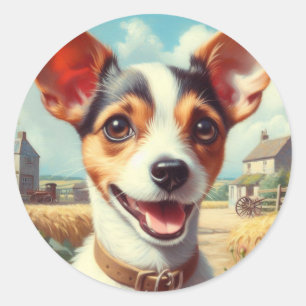 Sticker Rond Coupe Toy Fox Terrier Peinture