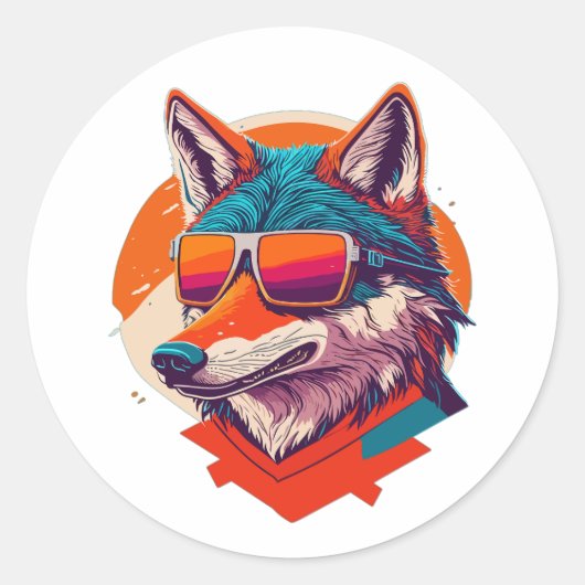 STICKER ROND COUPER LE VERRE SOLAIRE PORTANT DU LOUP. (Devant)
