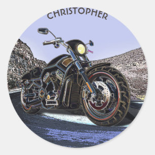 Sticker Rond Couperet rougeoyant de moto de route vintage