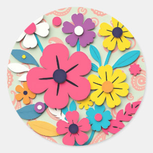 Sticker Rond Coupes graphiques florales des années 1960