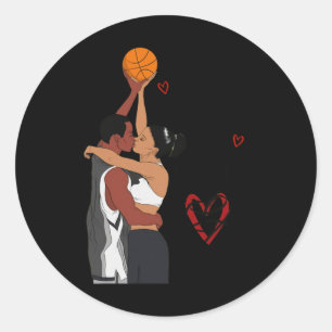 Sticker Rond Couple Basket-ball Noir Je T'Aime Double Ou Rien