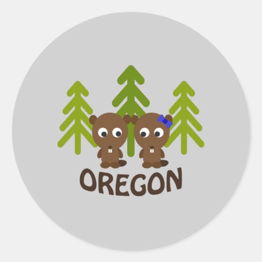 Sticker Rond Couple castor mignon Oregon (Devant)