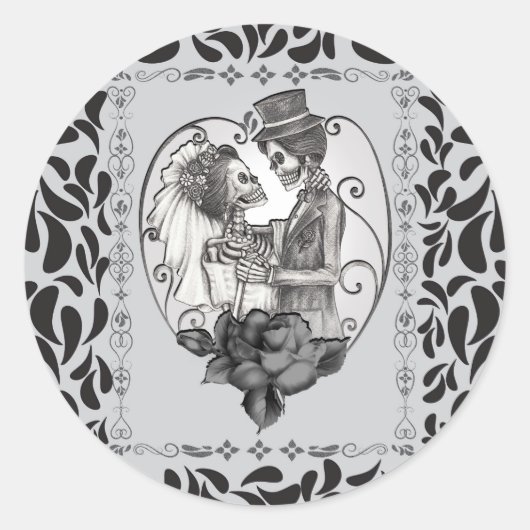 Sticker Rond Couple d'amour de squelette de mariage de danse de (Devant)