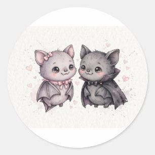 Sticker Rond Couple de chauves-souris vampires mignon