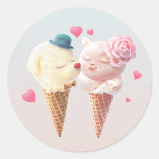 Sticker Rond Couple de crème glacée - Amour au premier coup (Devant)