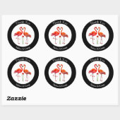 Sticker Rond Couple de flamants roses mignons Merci sur fond no (Feuille)