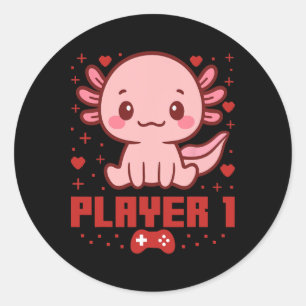 Sticker Rond Couple de joueurs Axolotl Capyra rétro pixel Arcad