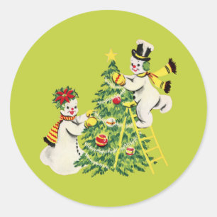 Sticker Rond Couple de neige rétro Décorez l'arbre de Noël