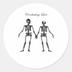 Sticker Rond Couple de squelettes gothiques (Blanc) Classique