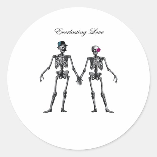 Sticker Rond Couple de squelettes gothiques (Blanc) Classique (Devant)