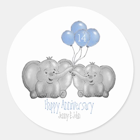 Sticker Rond Couple d'éléphants pour l'anniversaire de mariage (Devant)