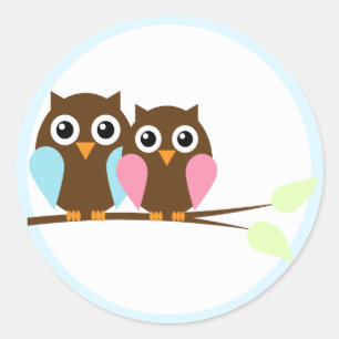 Sticker Rond Couple d'hibou sur une branche