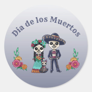 Sticker Rond Couple et chat pour la fête des morts