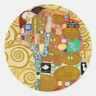 Sticker Rond Couple Fulfillment Nouveau de Gustav Klimt