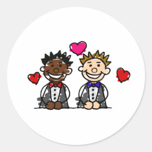 Sticker Rond Couple gay bi-racial