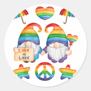 Sticker Rond Couple gay Gnomes Pride, M. et M. Mariage gay, Son
