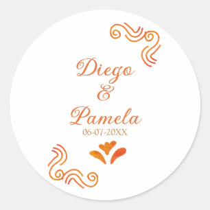 Sticker Rond couple marié espagnol rustique jaune orange nom