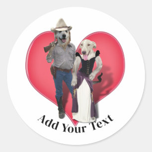 Sticker Rond Couple occidental chien cowboy