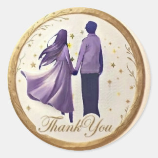 Sticker Rond Couple romantique Merci Étoile dorée ronde Sti