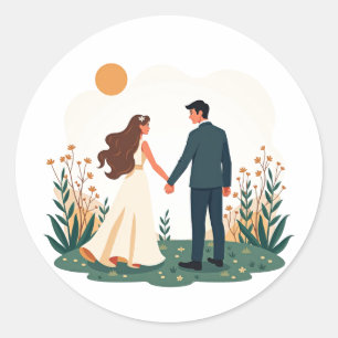 Sticker Rond Couple Se Tenant la Main 