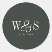 Sticker Rond Couples de mariage élégants à l'initiale d'ébène (Devant)