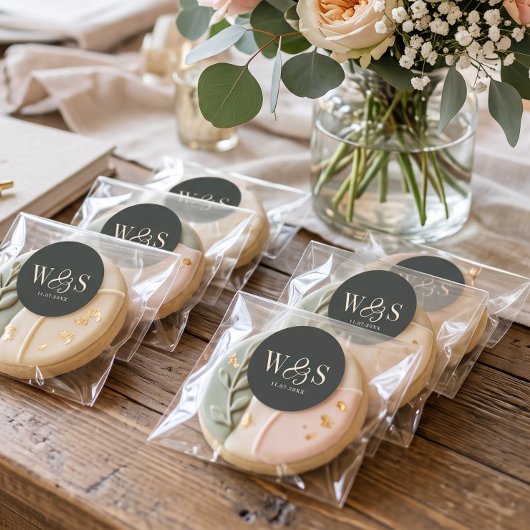 Sticker Rond Couples de mariage élégants à l'initiale d'ébène