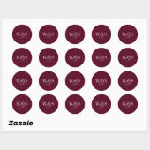 Sticker Rond Couples de mariage initial élégant bordeaux (Feuille)