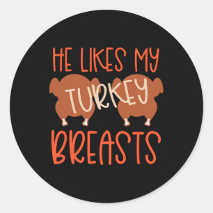 Sticker Rond Couples De Thanksgiving Turquie Breast Elle Aime M