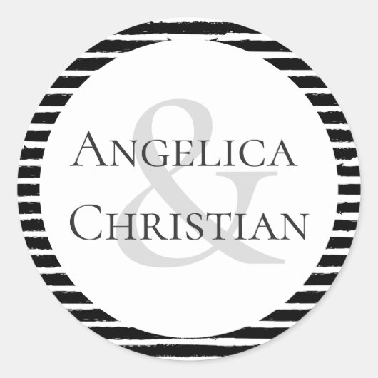 Sticker Rond Couples Nom Modern Black White Stripe (Devant)