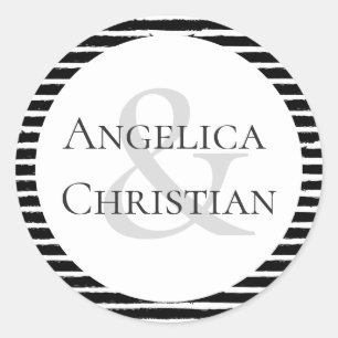 Sticker Rond Couples Nom Modern Black White Stripe