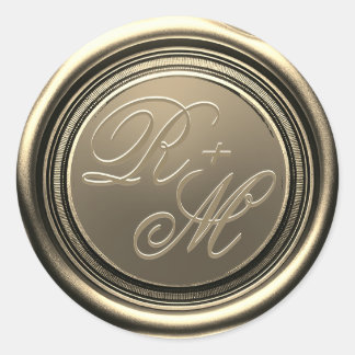 Sticker Rond Couples personnalisés Monogramme Or cire