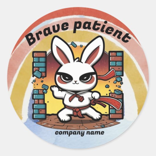 Sticker Rond courageux patienate karate bunny pour les enfants  (Devant)