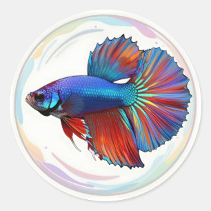 Sticker Rond Courant iridescent – Art du poisson combattant Cla