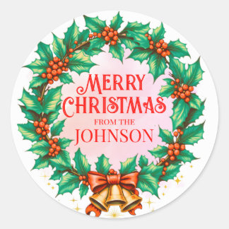 Sticker Rond Courbe d'aquarelle personnalisée Joyeux Noël