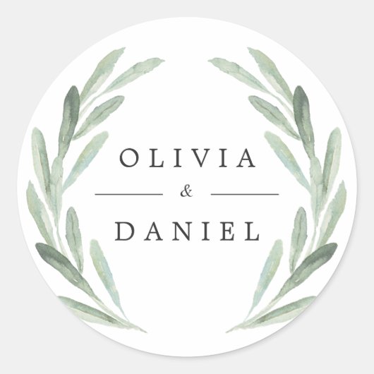 Sticker Rond Courbe d'aquarelle verte rustique Mariage simple (Devant)