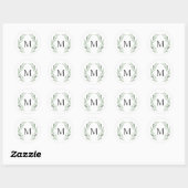 Sticker Rond Courbe d'aquarelle verte rustique Monogramme simpl (Feuille)