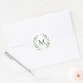 Sticker Rond Courbe d'aquarelle verte rustique Monogramme simpl (Enveloppe)