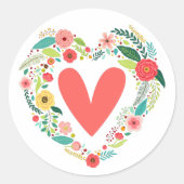 Sticker Rond Courbe de coeur florale classique (Devant)