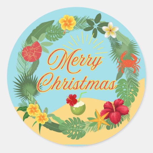 Sticker Rond Courbe de Noël tropicale (Devant)