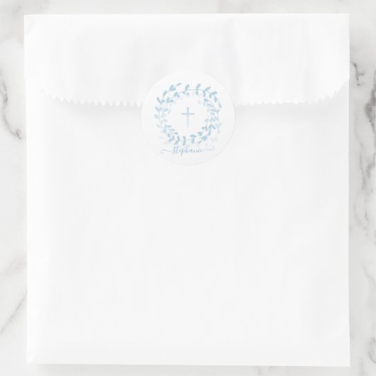 Sticker Rond Courbe et croix bleu communion (Sac)