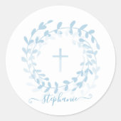 Sticker Rond Courbe et croix bleu communion (Devant)
