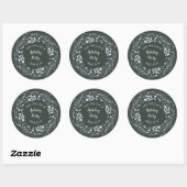 Sticker Rond Courbe fleurie de baies blanches d'hiver sur vert (Feuille)